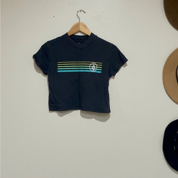 Volcom Black Crop Top with Colorful Stripes - Picture 1 of 7